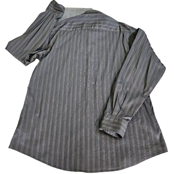 Z Zegna Shirt Mens 16 Gray Black Stripes LS Button Cotton Nylon Elastane Stretch - Picture 8 of 10